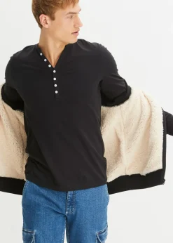 Hombre bonprix bonprix Camiseta de algodón orgánico puro con cuello henley, manga larga y corte entallado