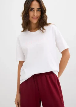 bonprix bonprix Camisetas>Camiseta de algodón orgánico puro blanco-rosa cristal