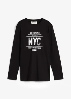 bonprix bonprix Ropa 9 A 16 Años·Camisetas>Camiseta de algodón orgánico puro con manga larga Negro