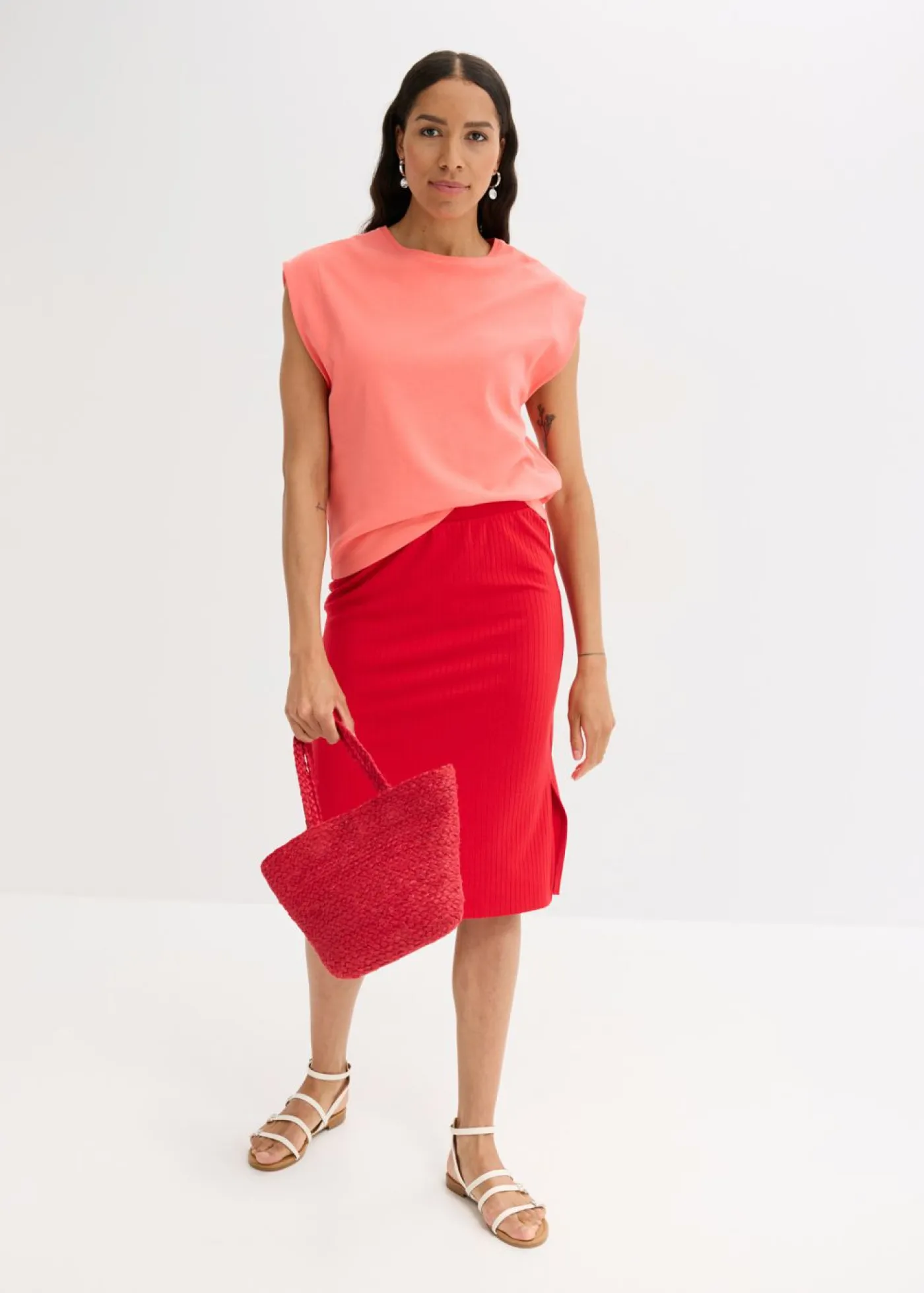 bonprix bonprix Camisetas>Camiseta de algodón orgánico puro Salmón claro