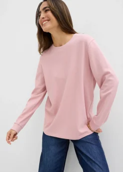 bonprix bonprix Básicos|Camisetas>Camiseta de algodón orgánico puro con manga larga Rosa ceniza