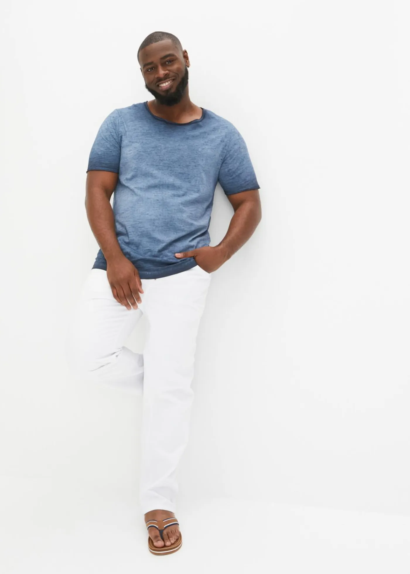 bonprix bonprix Camisetas Y Polos>Camiseta de algodón orgánico puro con aspecto lavado índigo usado