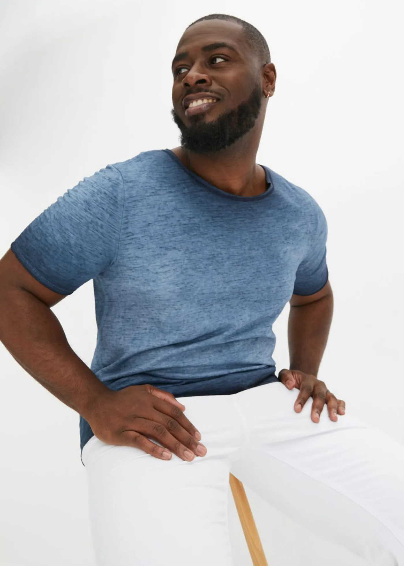 bonprix bonprix Camisetas Y Polos>Camiseta de algodón orgánico puro con aspecto lavado índigo usado