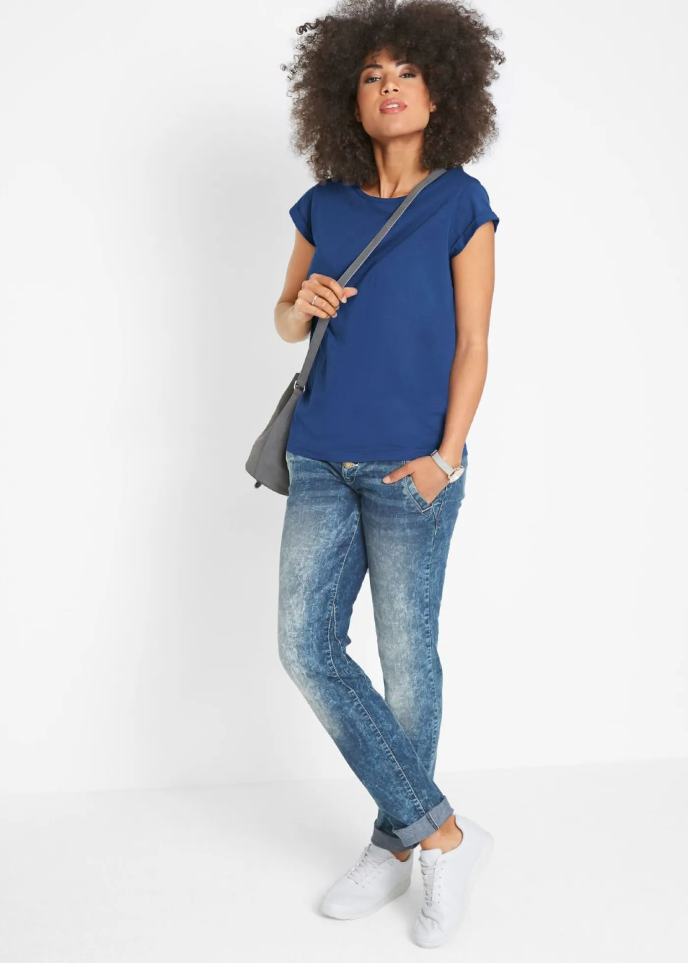 bonprix bonprix Básicos|Camisetas>Camiseta de algodón puro azul medianoche.