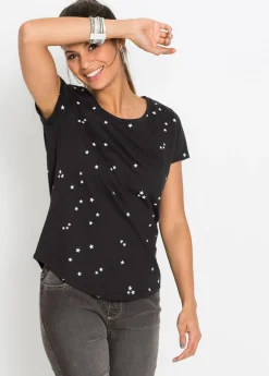 bonprix bonprix Camisetas>Camiseta de algodón puro Negro estampado