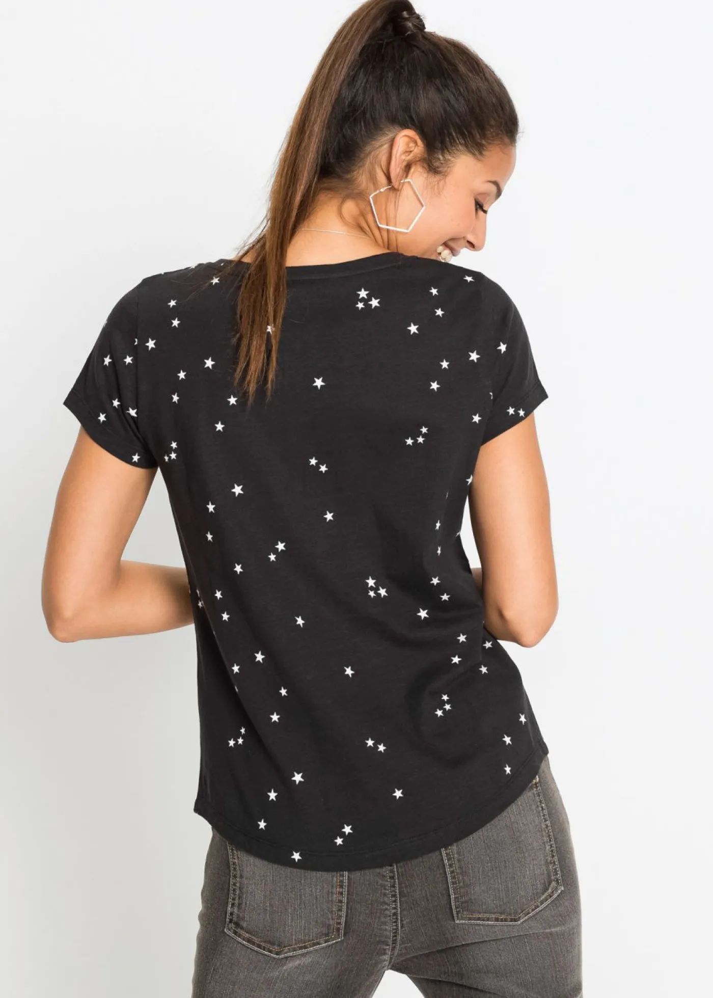 bonprix bonprix Camisetas>Camiseta de algodón puro Negro estampado