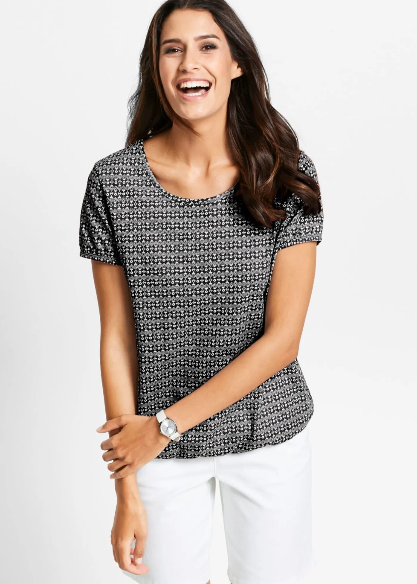 bonprix bonprix Camisetas>Camiseta de algodón puro Negro con estampado gráfico