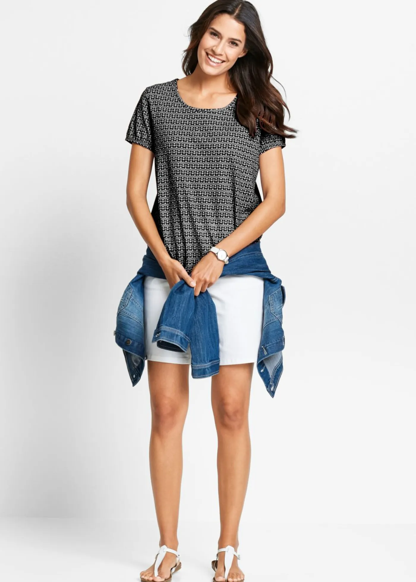 bonprix bonprix Camisetas>Camiseta de algodón puro Negro con estampado gráfico