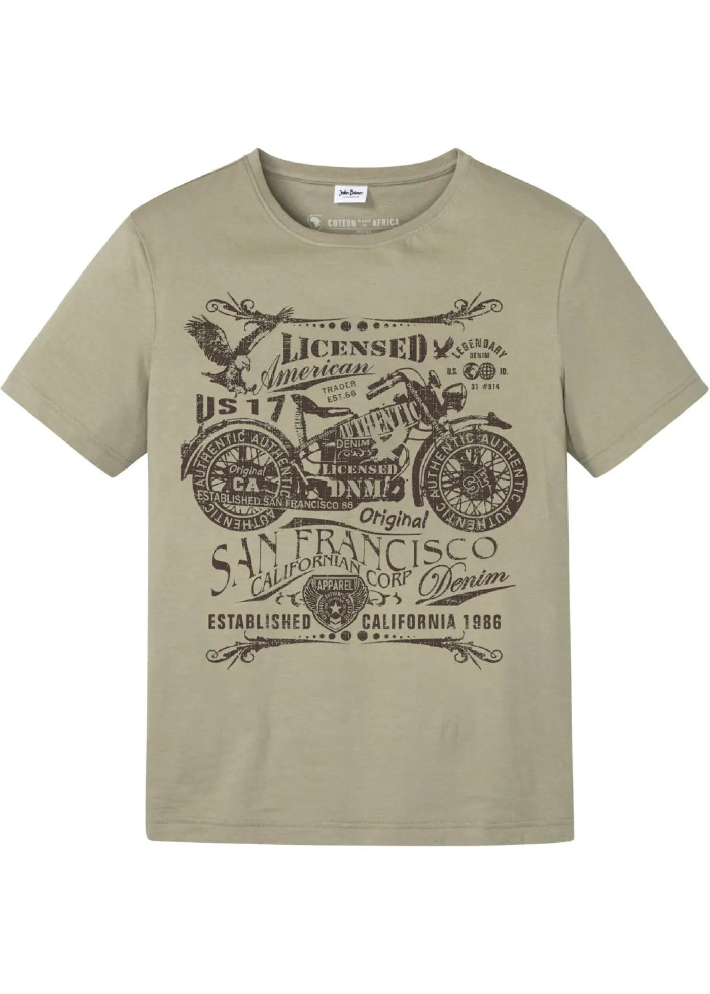 bonprix bonprix Camisetas Y Polos>Camiseta de algodón puro Caqui nuevo estampado