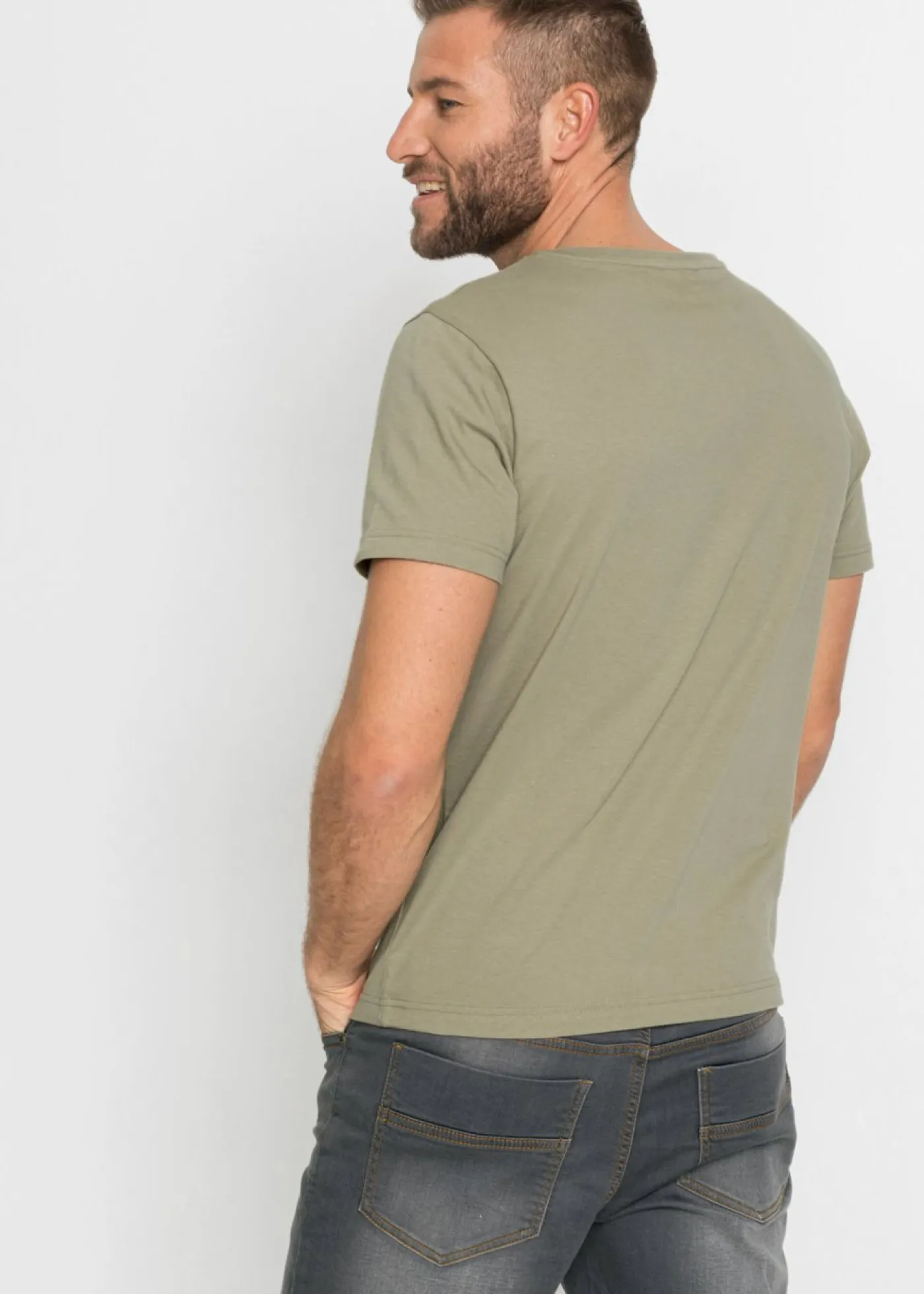 bonprix bonprix Camisetas Y Polos>Camiseta de algodón puro Caqui nuevo estampado