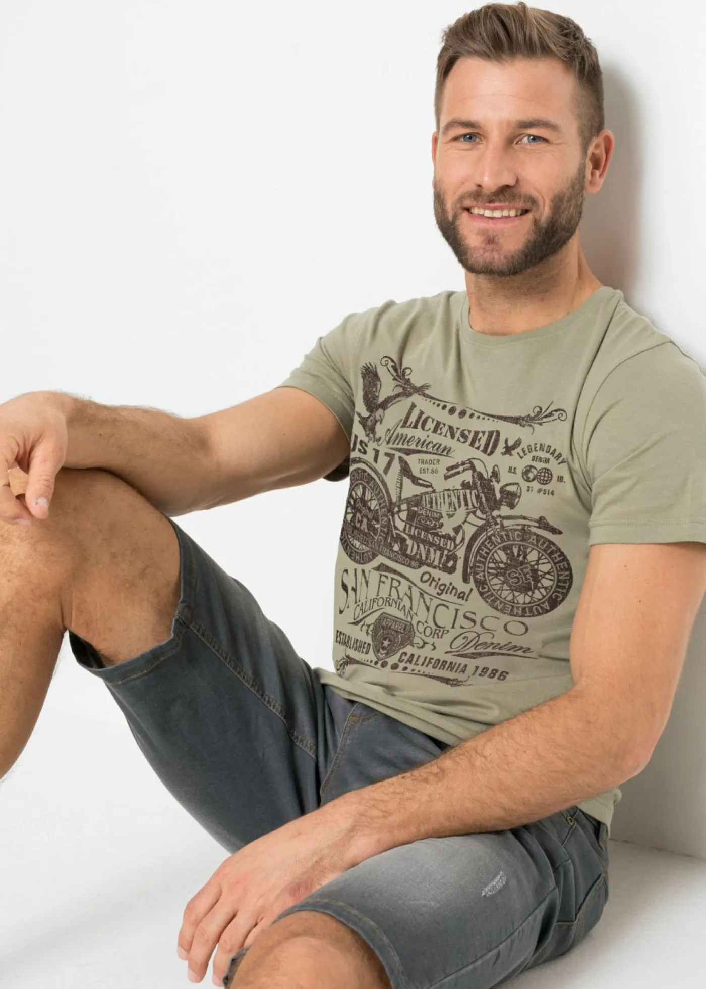 bonprix bonprix Camisetas Y Polos>Camiseta de algodón puro Caqui nuevo estampado