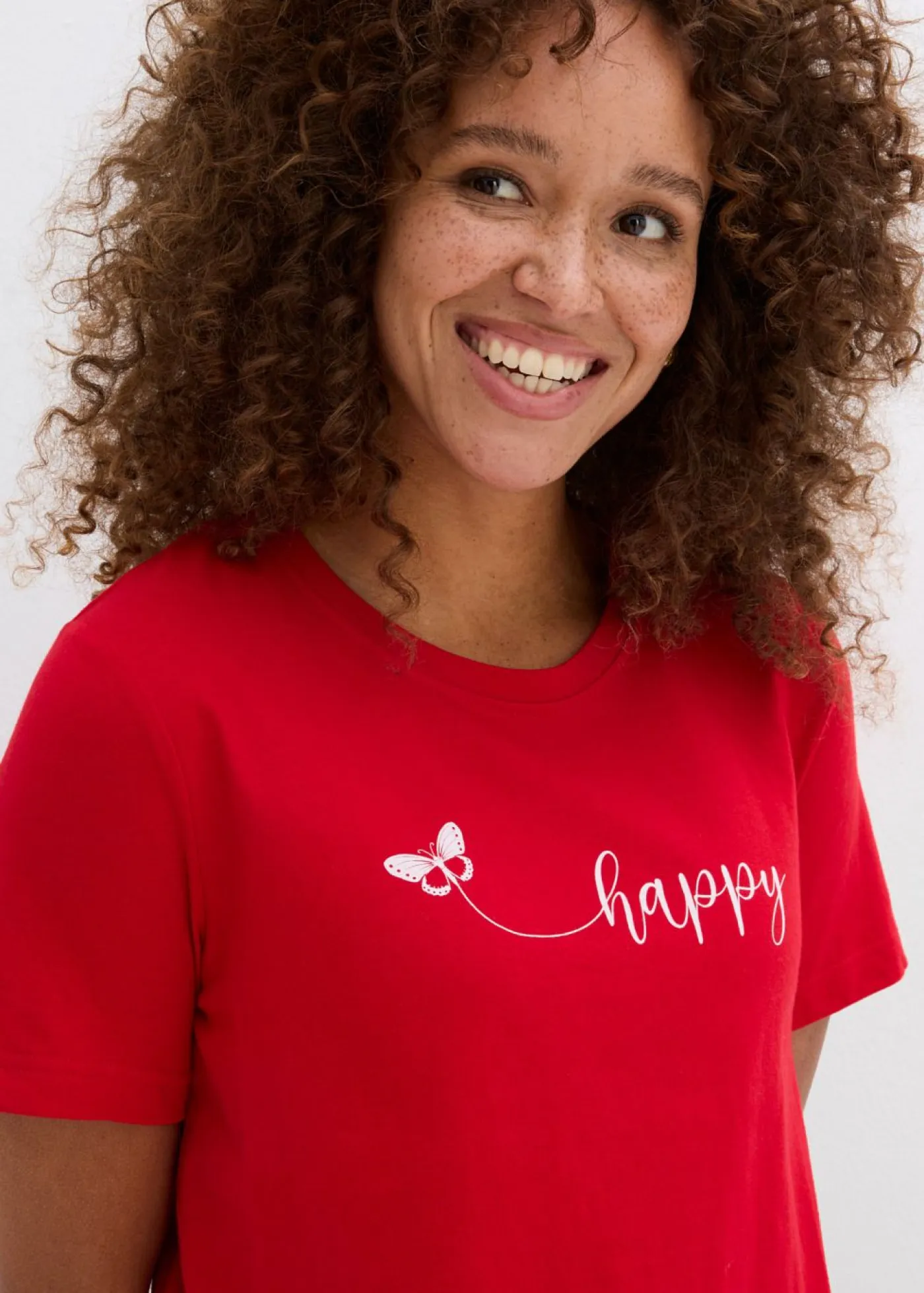 bonprix bonprix Camisetas|Novedades>Camiseta de algodón puro Rojo-blanco estampado