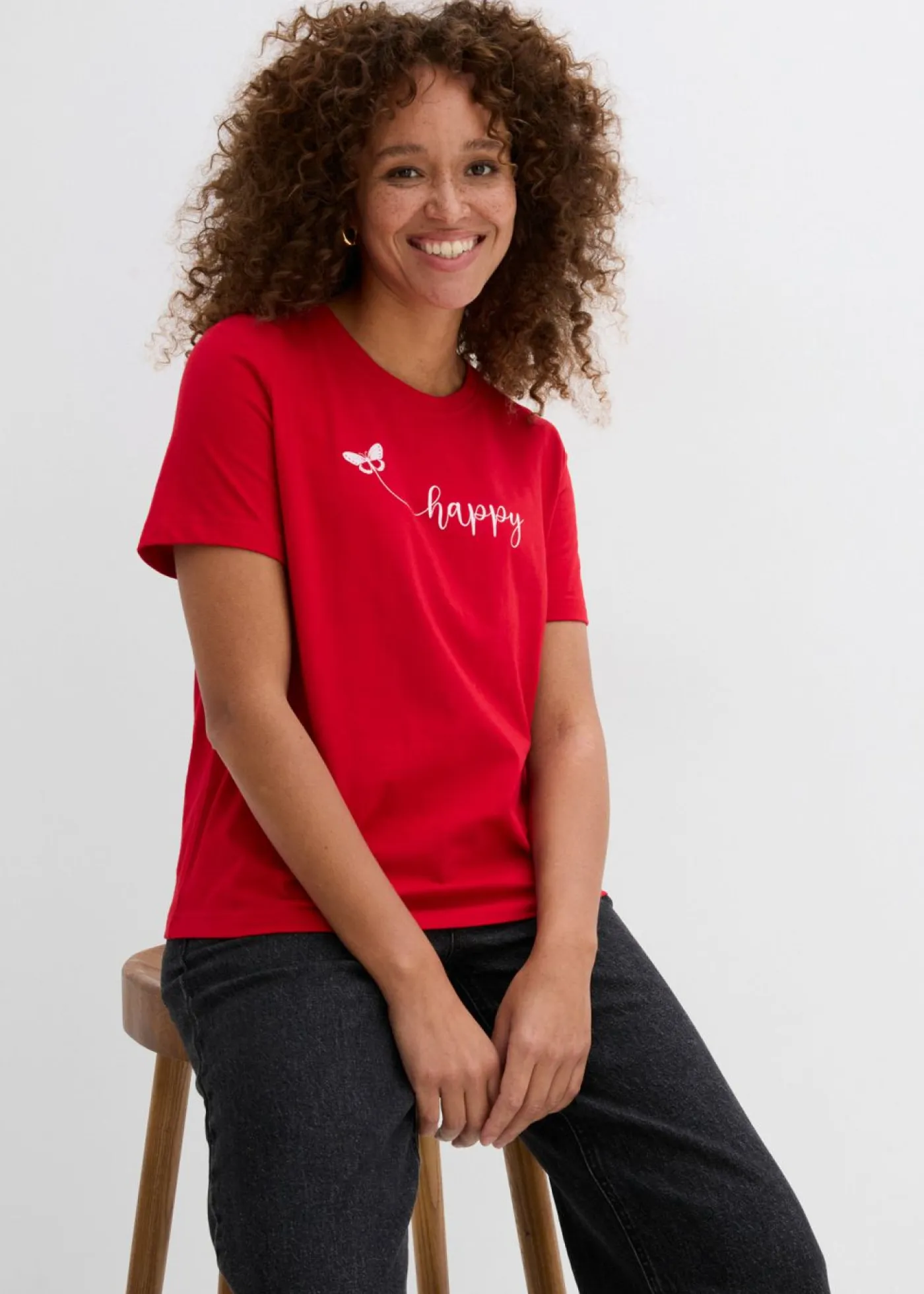 bonprix bonprix Camisetas|Novedades>Camiseta de algodón puro Rojo-blanco estampado