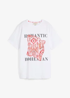 bonprix bonprix Camisetas>Camiseta de algodón puro Blanco-rojo