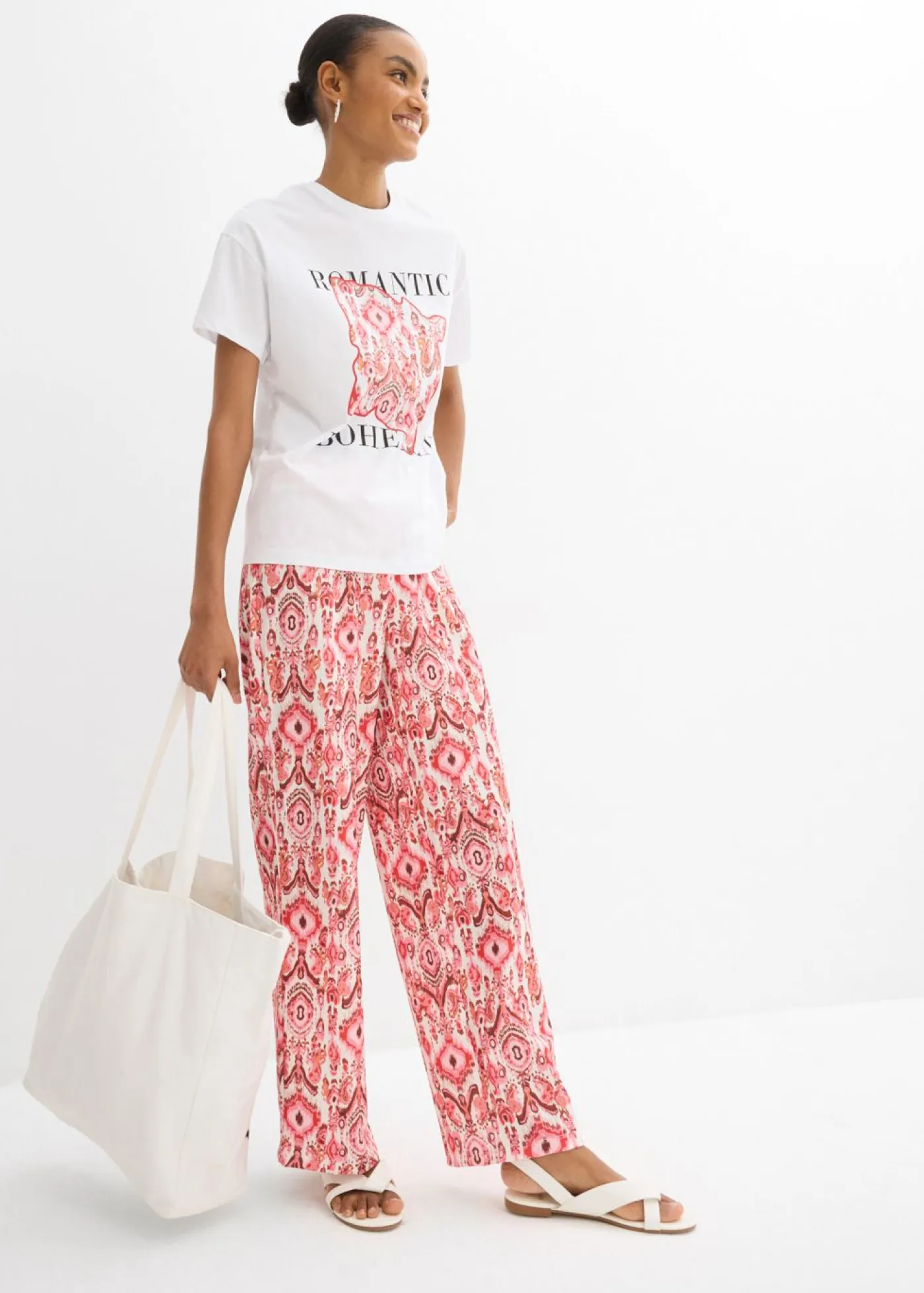 bonprix bonprix Camisetas>Camiseta de algodón puro Blanco-rojo