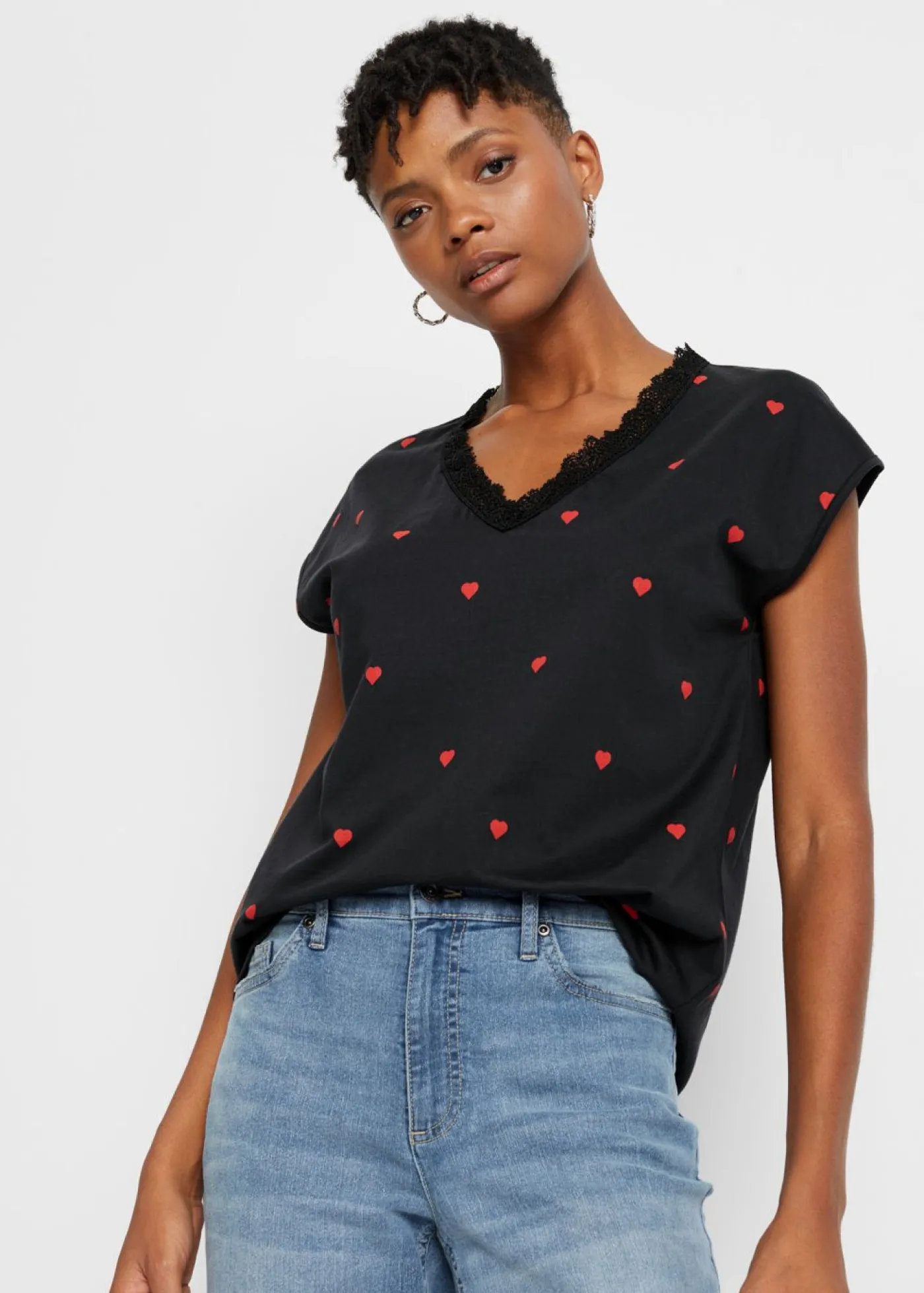 bonprix bonprix Camisetas|Novedades>Camiseta de algodón puro Negro estampado