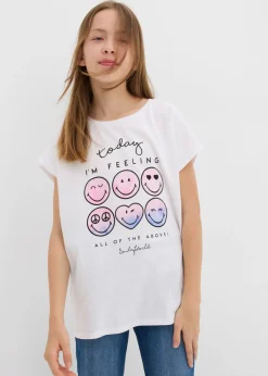 bonprix SmileyWorld Ropa 9 A 16 Años·Camisetas Y Camisas>Camiseta de algodón puro con smiley Blanco/rosa cristal estampado