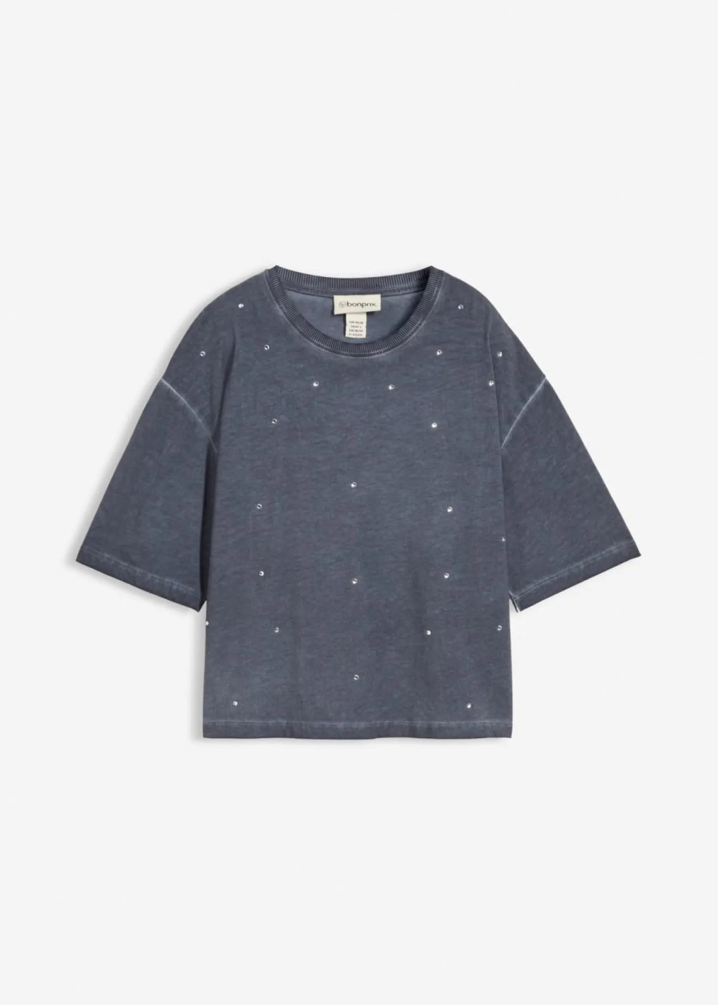 Mujer bonprix bonprix Camiseta de algodón puro con piedras brillantes