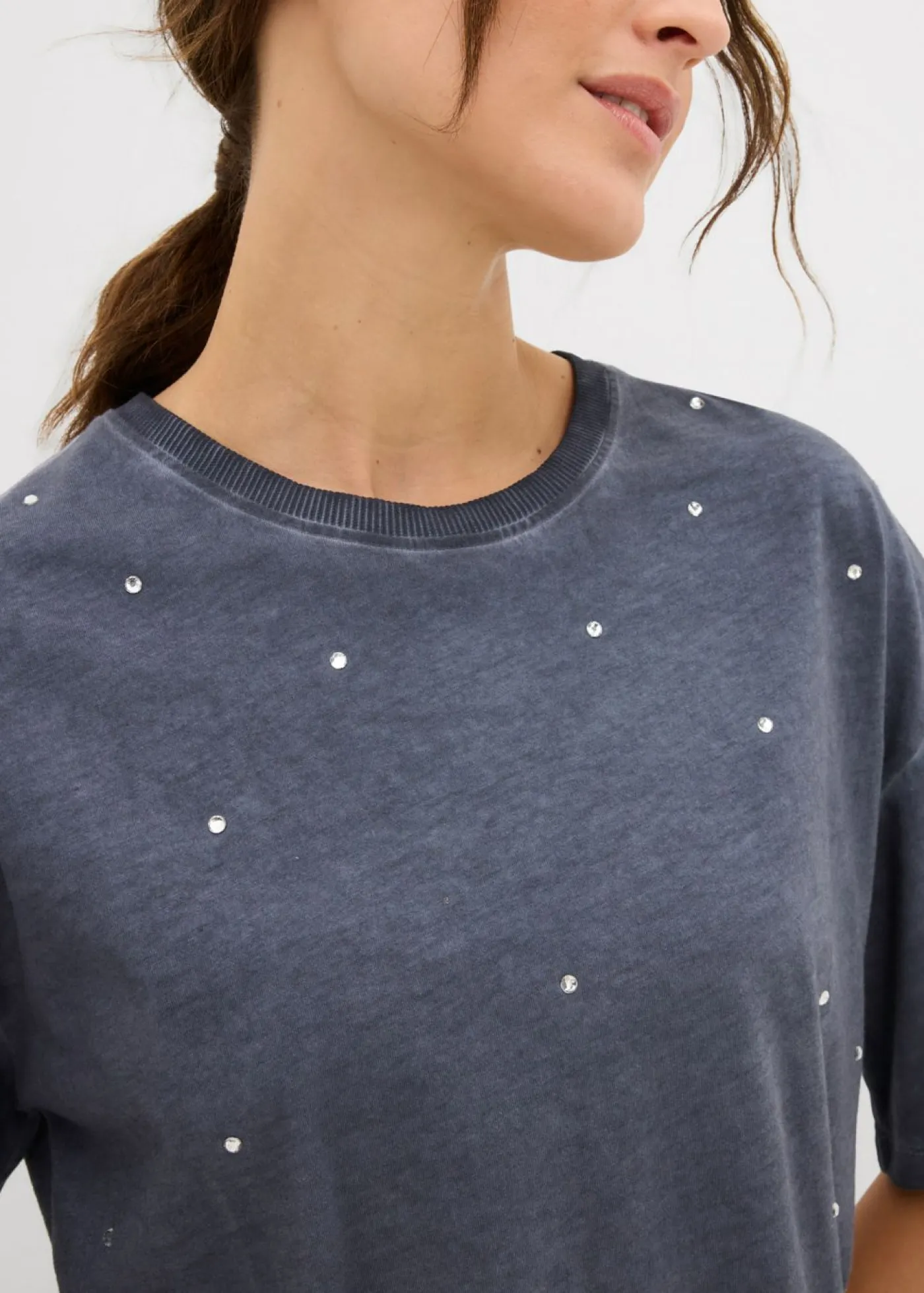 Mujer bonprix bonprix Camiseta de algodón puro con piedras brillantes