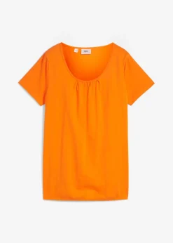 bonprix bonprix Camisetas>Camiseta de algodón puro con manga corta Naranja cálido