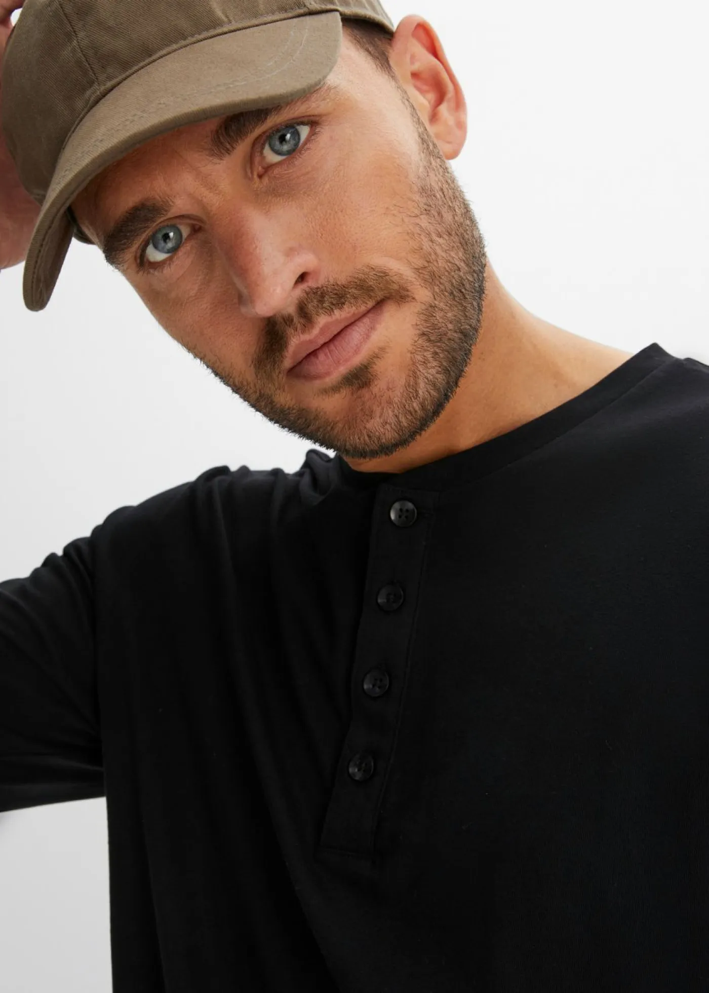 bonprix bonprix Básicos En Rebajas|Camisetas Y Polos>Camiseta de algodón puro con cuello henley (2 unidades) negro+verde grisáceo