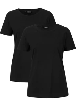 bonprix bonprix Básicos|Camisetas>Camiseta de algodón puro con manga corta (2 unidades) Negro