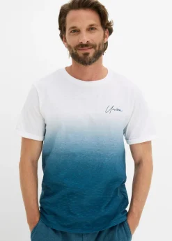 bonprix bonprix Camisetas Y Polos>Camiseta de algodón puro, slim fit azul petróleo-blanco