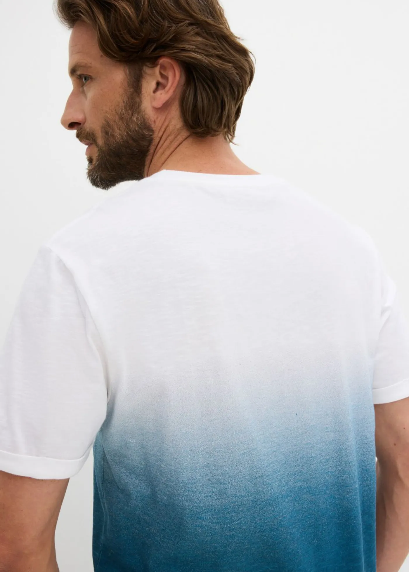 bonprix bonprix Camisetas Y Polos>Camiseta de algodón puro, slim fit azul petróleo-blanco