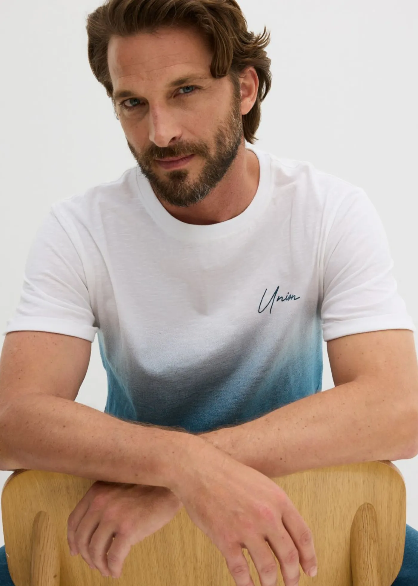 bonprix bonprix Camisetas Y Polos>Camiseta de algodón puro, slim fit azul petróleo-blanco