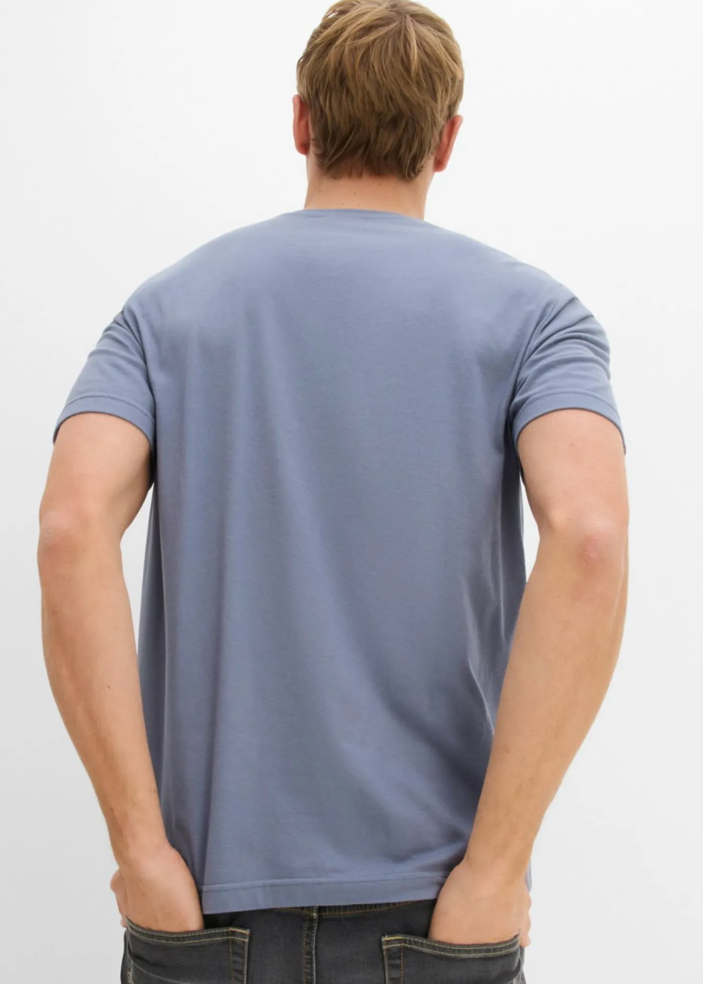 bonprix bonprix Básicos En Rebajas|Ropa Deportiva>Camiseta de algodón puro (2 unidades) Verde ahumado+ azul ahumado