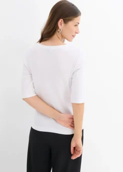 Mujer bonprix bonprix Camiseta de canalé con algodón orgánico (2 unidades)