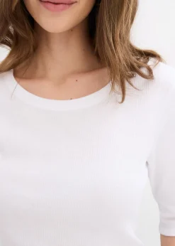 Mujer bonprix bonprix Camiseta de canalé con algodón orgánico (2 unidades)