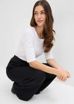 Mujer bonprix bonprix Camiseta de canalé con algodón orgánico (2 unidades)