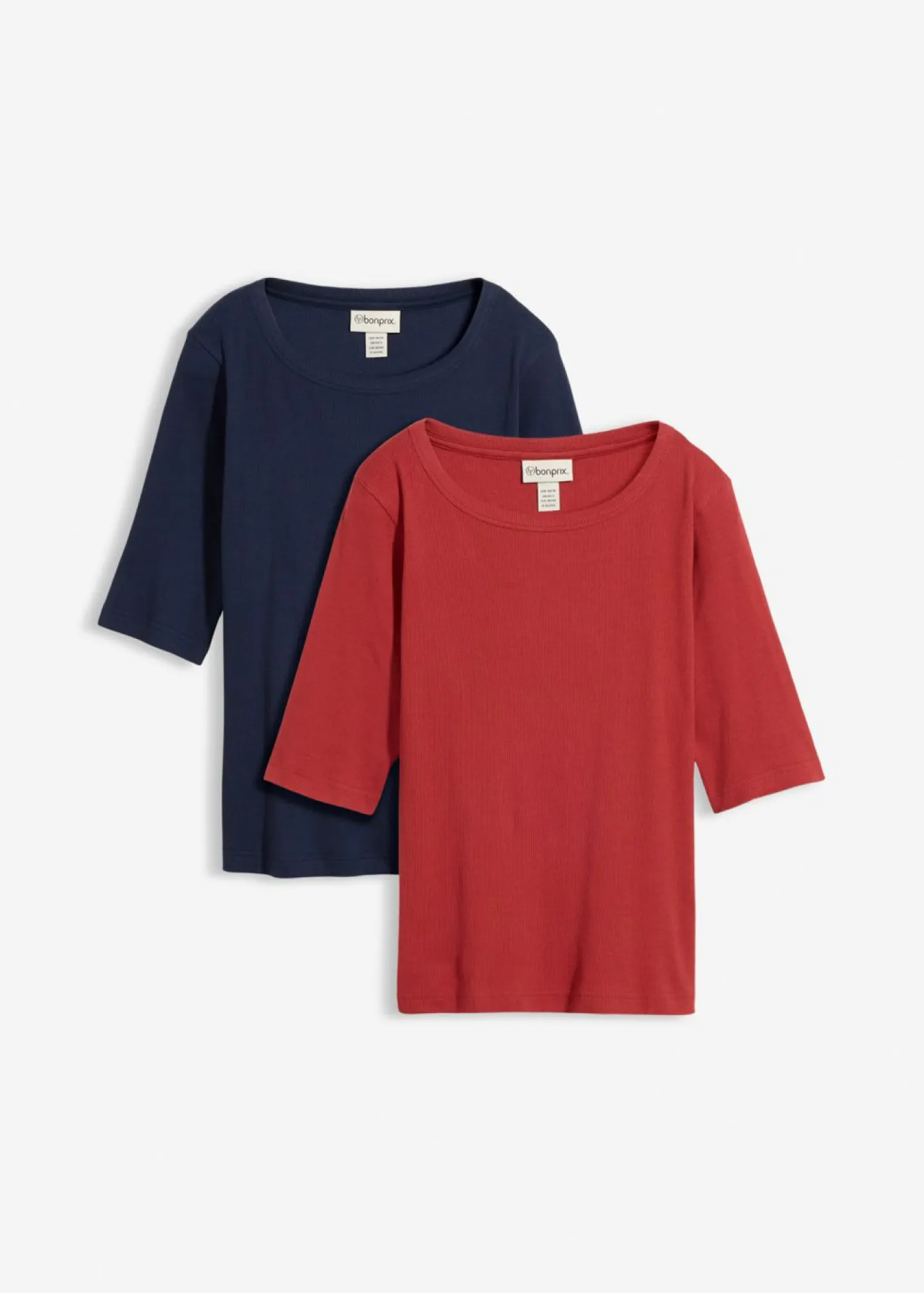 Mujer bonprix bonprix Camiseta de canalé con algodón orgánico (2 unidades)