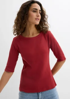 Mujer bonprix bonprix Camiseta de canalé con algodón orgánico (2 unidades)