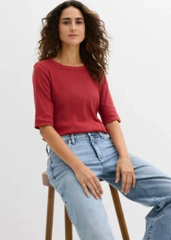 Mujer bonprix bonprix Camiseta de canalé con algodón orgánico (2 unidades)