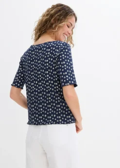 Mujer bonprix bonprix Camiseta de canalé con estampado de flores y manga corta