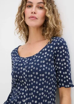 Mujer bonprix bonprix Camiseta de canalé con estampado de flores y manga corta