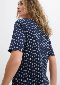 Mujer bonprix bonprix Camiseta de canalé con estampado de flores y manga corta