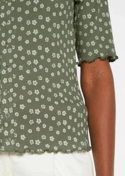 Mujer bonprix bonprix Camiseta de canalé con estampado de flores y manga corta