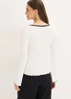 Mujer bonprix bonprix Camiseta de canalé con lazo decorativo