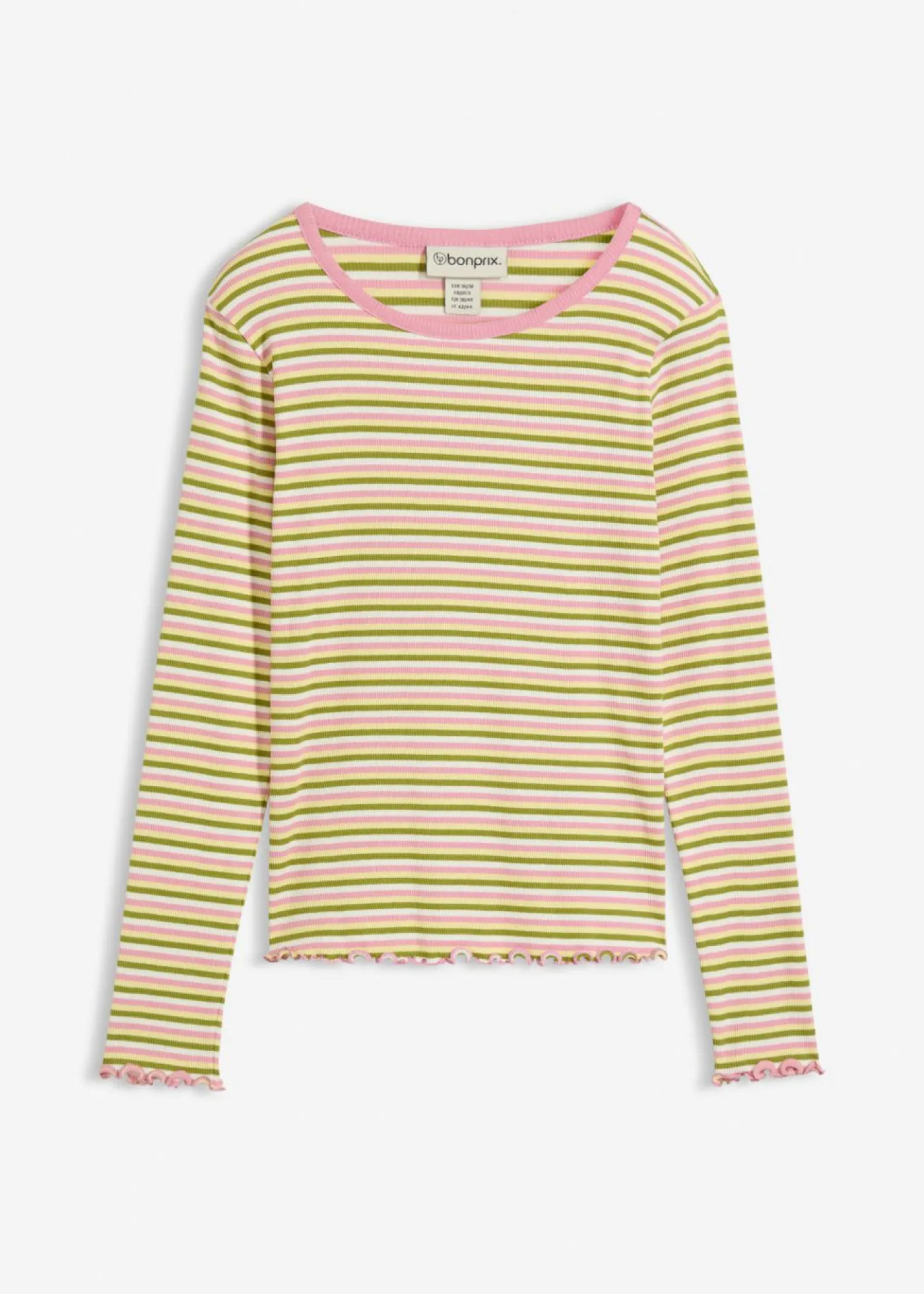 bonprix bonprix Camisetas>Camiseta de canalé de algodón orgánico Blanco lana/musgo/amarillo claro/orquídea ahumado de rayas