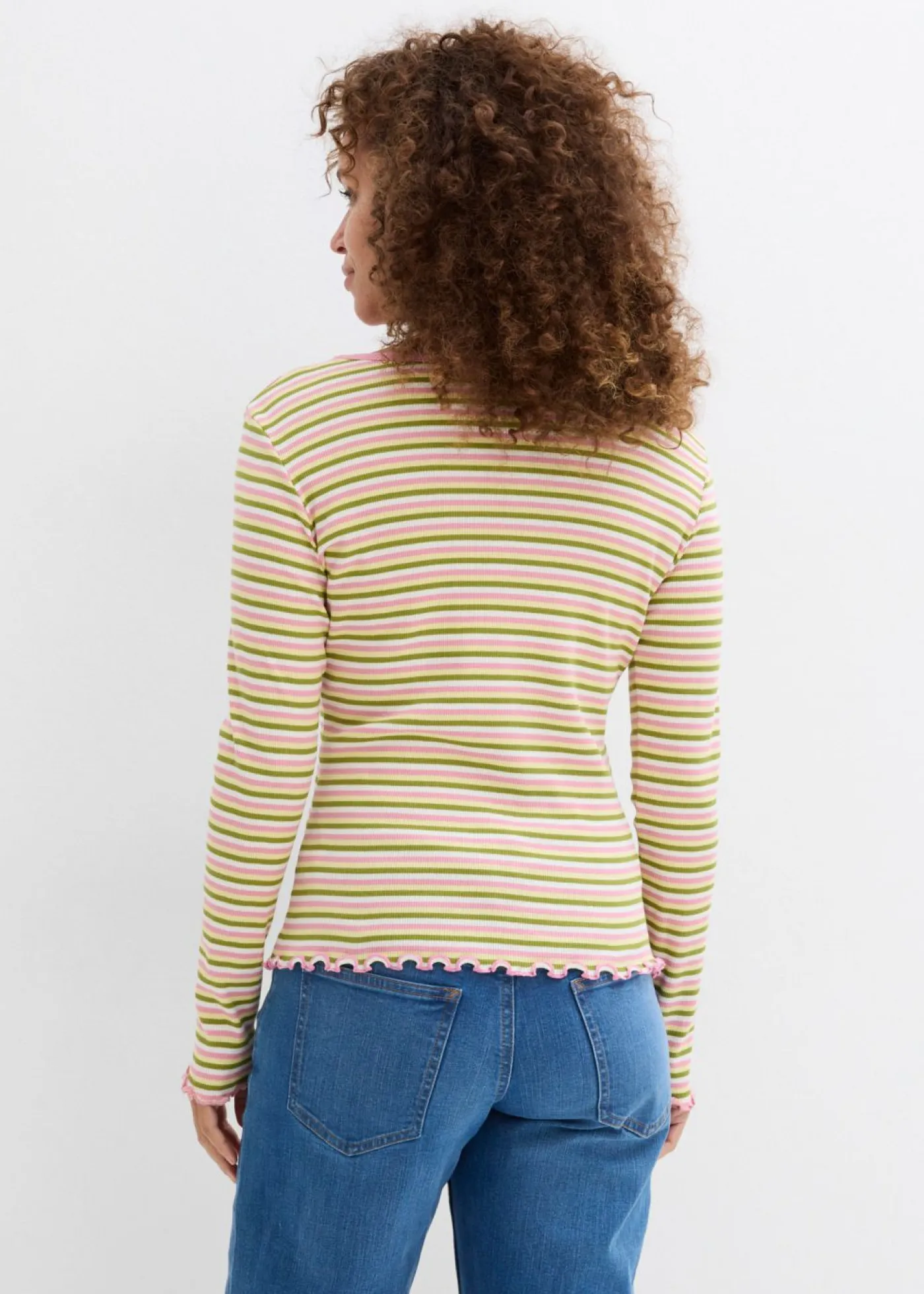 bonprix bonprix Camisetas>Camiseta de canalé de algodón orgánico Blanco lana/musgo/amarillo claro/orquídea ahumado de rayas