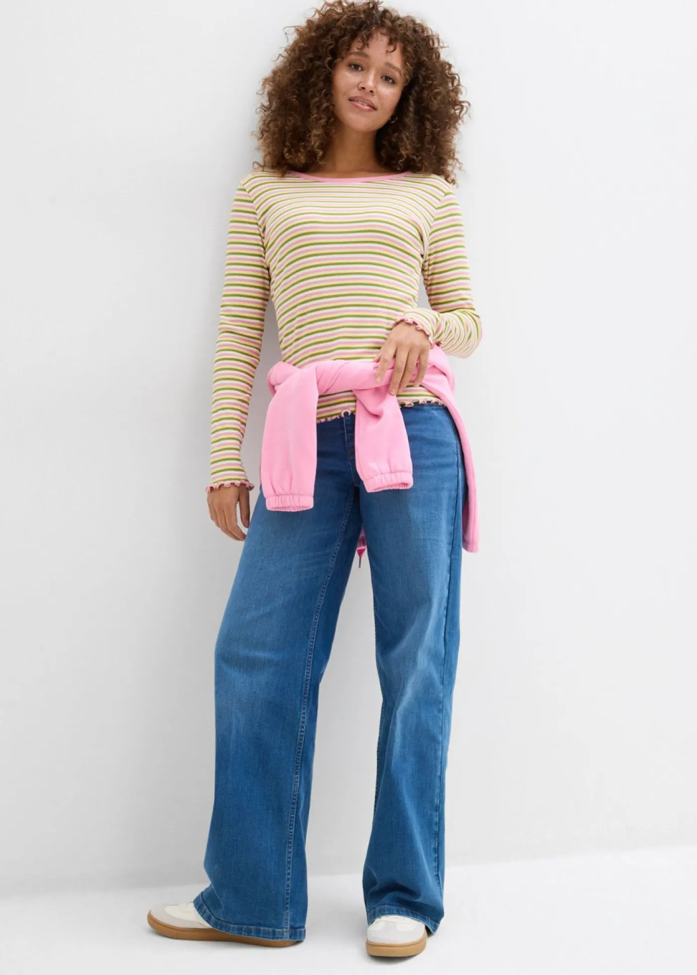 bonprix bonprix Camisetas>Camiseta de canalé de algodón orgánico Blanco lana/musgo/amarillo claro/orquídea ahumado de rayas