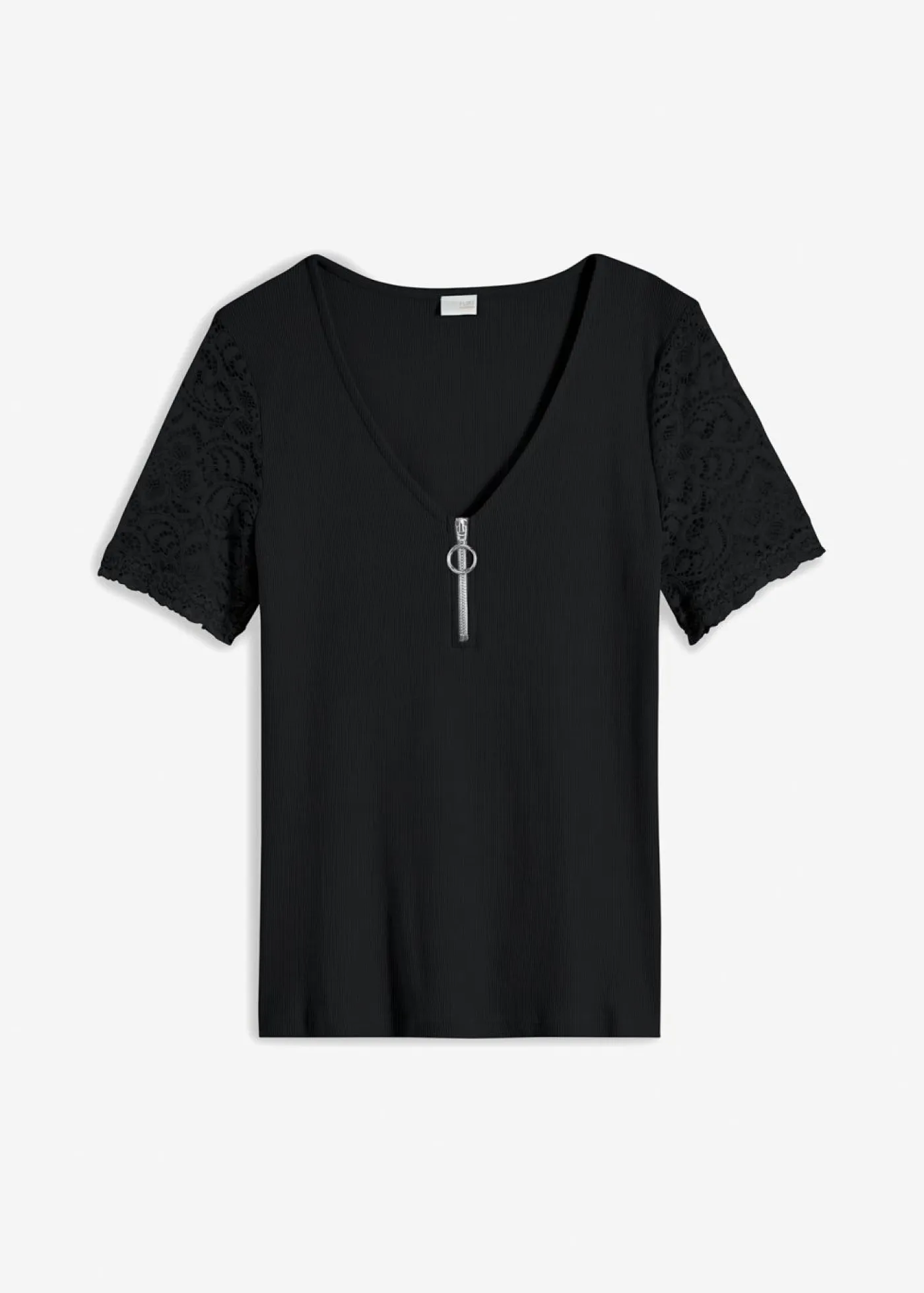 bonprix bonprix Camisetas>Camiseta de canalé de algodón Negro
