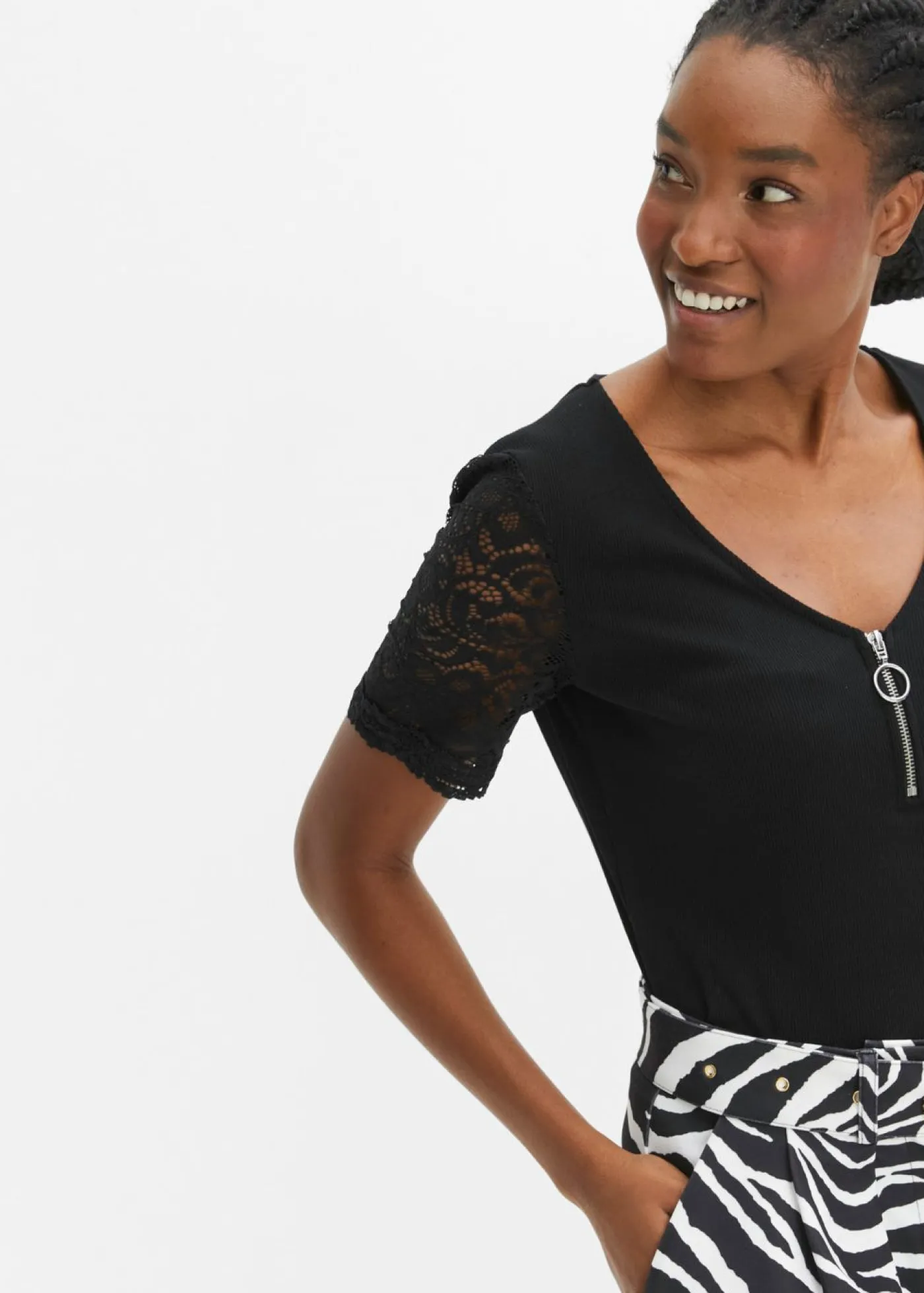 bonprix bonprix Camisetas>Camiseta de canalé de algodón Negro