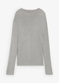 bonprix bonprix Esenciales|Camisetas>Camiseta de canalé de mezcla de viscosa gris claro jaspeado moteado