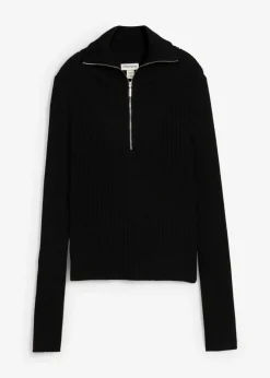 bonprix bonprix Camisetas>Camiseta de canalé de mezcla de viscosa suave Negro