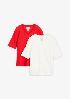 bonprix bonprix Básicos|Camisetas>Camiseta de canalé (2 unidades) Blanco lana-fresa