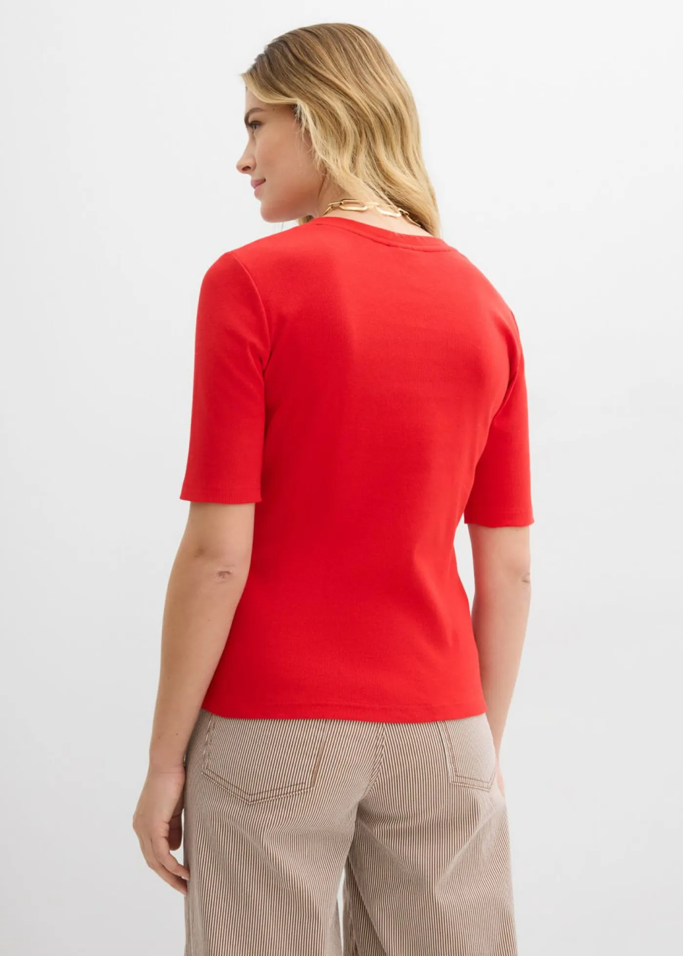 bonprix bonprix Básicos|Camisetas>Camiseta de canalé (2 unidades) Blanco lana-fresa